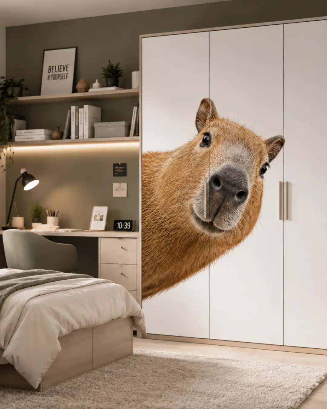 Vykukující kapybara – dětská samolepka na zeď a nábytek