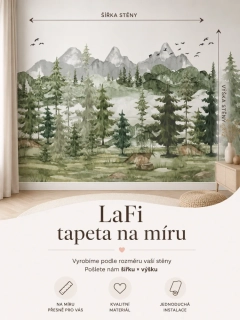 LaFi dětská vliesová tapeta – Les a hory (akvarel), 260x250 cm
